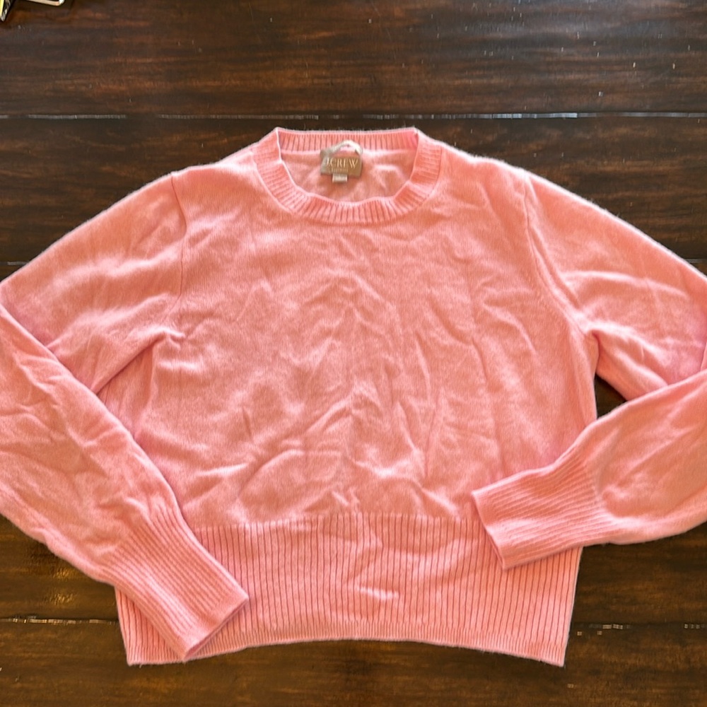 J Crew Cashmere Shrunken Crewneck Sweater Pink Sz large